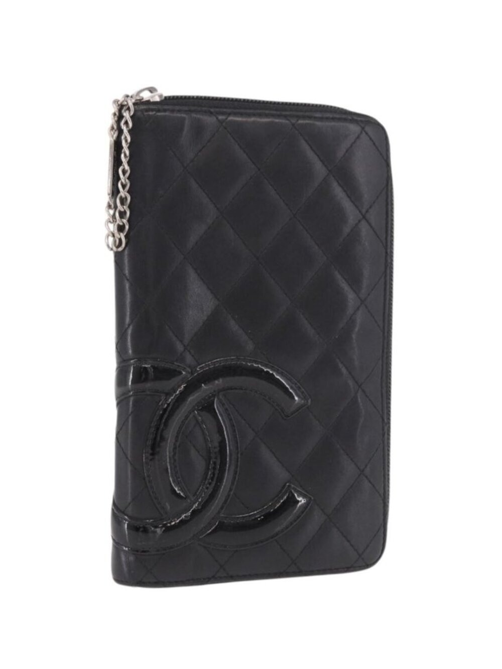 CHANEL Cambon Line Long Wallet Lamb Skin Black CC